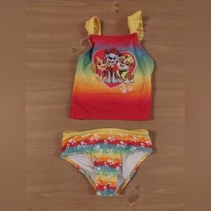 Paw Patrol Toddler Girls 2 Piece Swimsuit Size 3T Rainbow Bikini Nickelodeon
